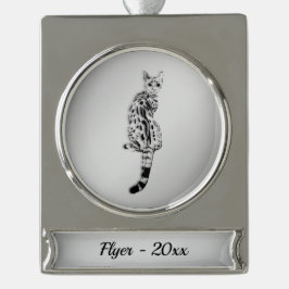 Savannah Cat Silver Name en Year Verzilverd Banner Ornament