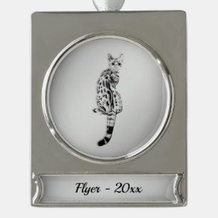 Savannah Cat Silver Name en Year Verzilverd Banner Ornament
