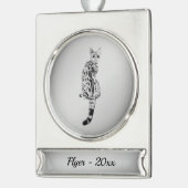 Savannah Cat Silver Name en Year Verzilverd Banner Ornament (Links)