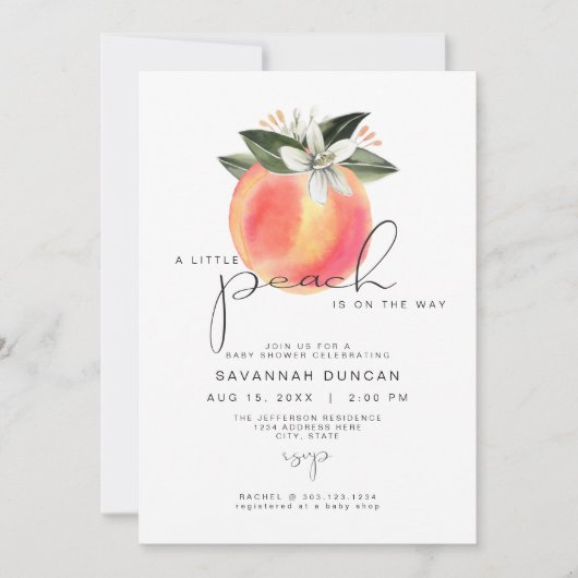 SAVANNAH Een beetje perzik Baby shower perziken Kaart (Voorkant)