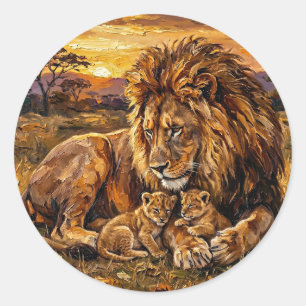 Savannah Familielleeuw Sticker   Arte a Oil Wildli