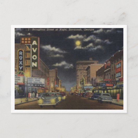 Savannah GA, Broughton St, 1940 Uitzicht Briefkaart (Voorkant)