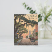 Savannah GA Cobblestone Street Briefkaart (Staand voorkant)