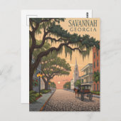 Savannah GA Cobblestone Street Briefkaart (Voorkant / Achterkant)
