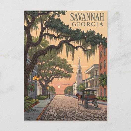 Savannah GA Cobblestone Street Briefkaart (Voorkant)