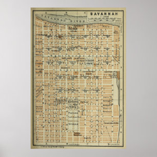 Savannah GA-kaart (1904) Poster