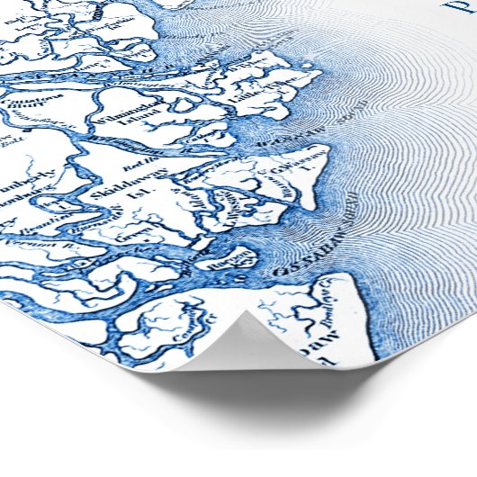 Savannah GA Kaart Trouwwinkel Muur Art Print (Hoek)