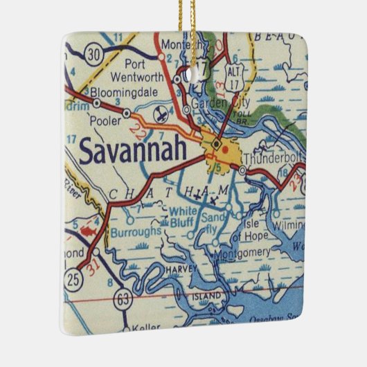 Savannah GA Map Keramisch Ornament (Rechts)