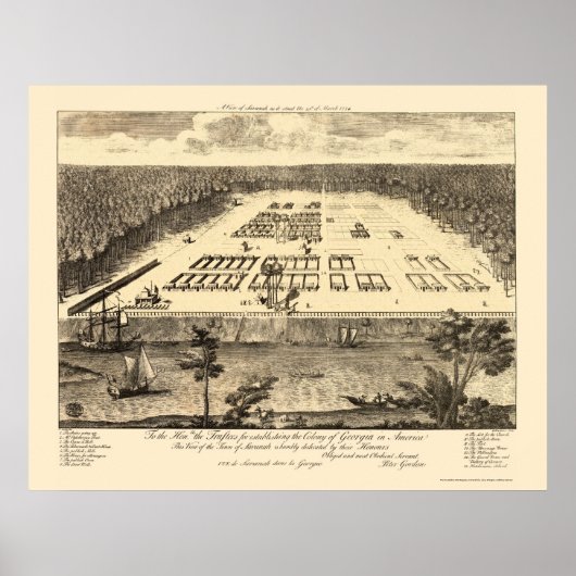 Savannah, GA Panorama Map - 1734 Poster (Voorkant)