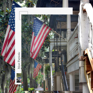 Savannah GA Patriottische Vlaggen Jones St Fotogra Briefkaart