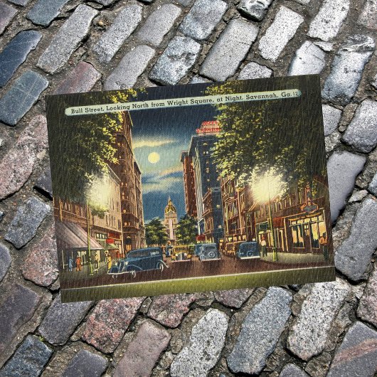 Savannah GA Street Night  Illustration Briefkaart