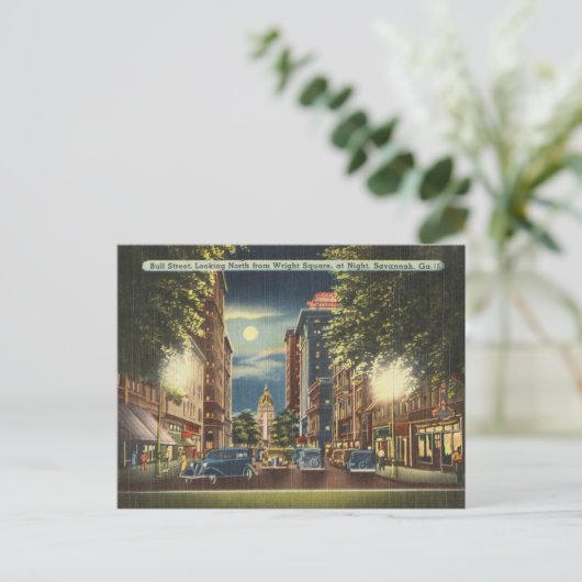 Savannah GA Street Night  Illustration Briefkaart (Staand voorkant)