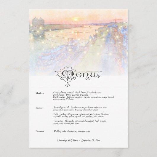 Savannah GA Street Sunset Wedding Menu (Voorkant)