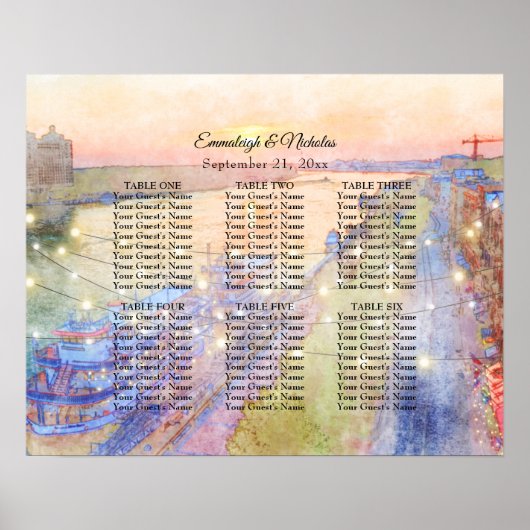Savannah GA Street Sunset Wedding Seat Chart Poster (Voorkant)
