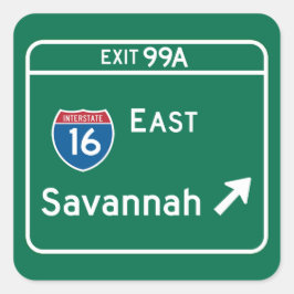 Savannah, GA verkeersbord Vierkante Sticker