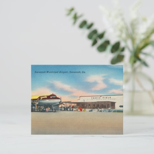 Savannah Gemeentelijke Luchthaven Travis Veld Hist Briefkaart (Staand voorkant)