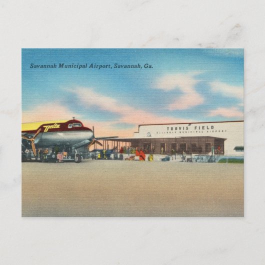 Savannah Gemeentelijke Luchthaven Travis Veld Hist Briefkaart (Voorkant)