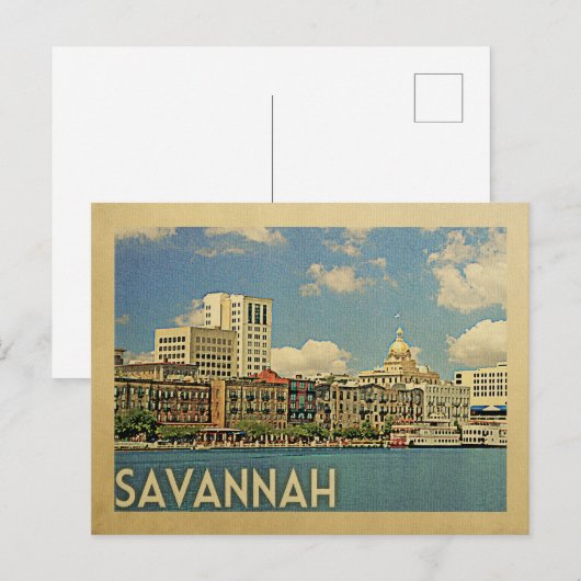 Savannah Georgia Briefkaart Vintage Travel (Voorkant / Achterkant)
