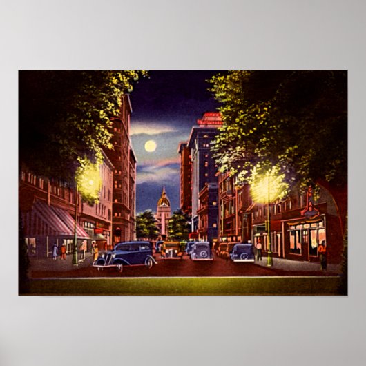Savannah, Georgia Bull Street 's nachts Poster (Voorkant)