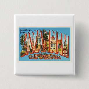 Savannah Georgia GA Old Vintage Travel Souvenir Vierkante Button 5,1 Cm