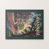 Savannah Georgia Horse Carriage Illustratie Retro Legpuzzel (Horizontaal)