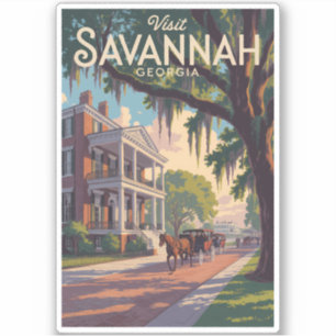 Savannah Georgia Horse Carriage Illustratie Retro Sticker