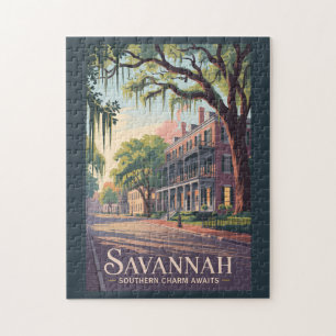 Savannah Georgia Illustratie Reis Kunst Vintage Legpuzzel