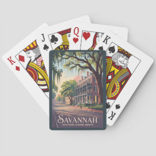 Savannah Georgia Illustratie Reis Kunst Vintage Pokerkaarten