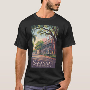 Savannah Georgia Illustratie Reis Kunst Vintage T-shirt