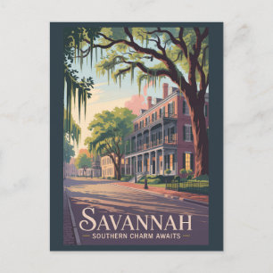 Savannah Georgia Illustration Travel Art Vintage Briefkaart