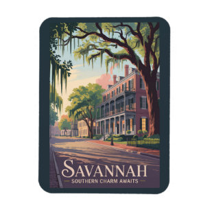 Savannah Georgia Illustration Travel Art Vintage Magneet