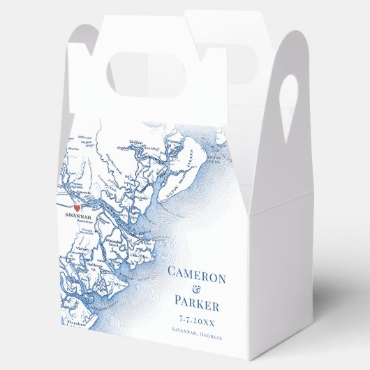 Savannah Georgia Kaart Elegant Blauw Huwelijk Bedankdoosjes (Geopend)