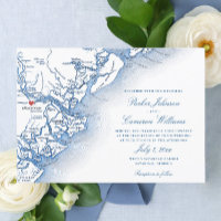 Savannah Georgia Kaart Elegant Navy Blue Bruiloft