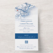 Savannah Georgia Kaart Elegant Navy Bruiloft (Binnen)