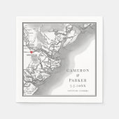 Savannah Georgia Kaart Elegant Zwart Wit Bruiloft Servet (Voorkant)