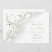 Savannah Georgia Kaart Elegante Sage Green Wedding (Voorkant / Achterkant)