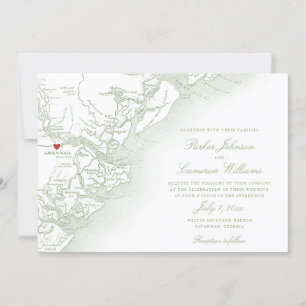 Savannah Georgia Kaart Elegante Sage Green Wedding