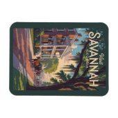Savannah Georgia Paard Kar Illustratie Retro Magneet (Horizontaal)