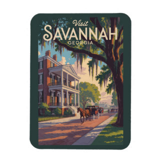 Savannah Georgia Paard Kar Illustratie Retro Magneet