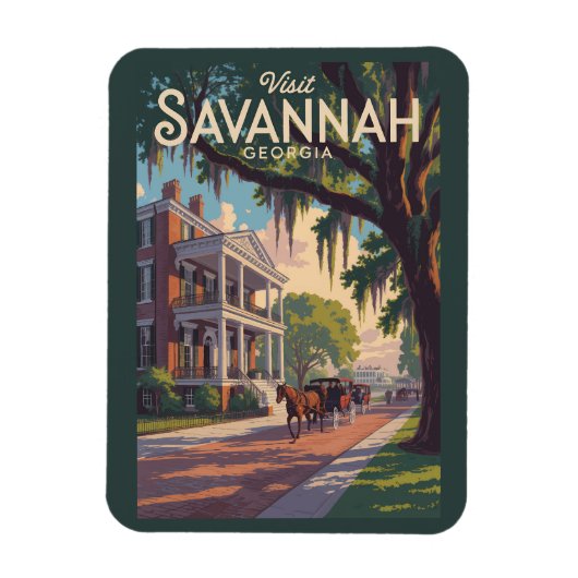 Savannah Georgia Paard Kar Illustratie Retro Magneet (Verticaal)