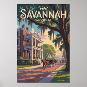 Savannah Georgia Paard Karos Illustratie Retro Poster