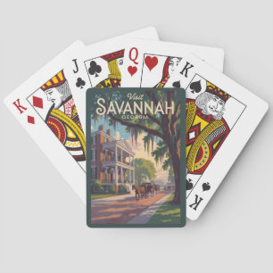 Savannah Georgia Paard Karretje Illustratie Retro Pokerkaarten