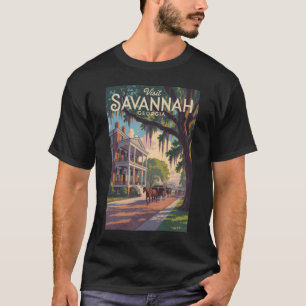 Savannah Georgia Paard Karretje Illustratie Retro T-shirt