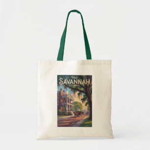 Savannah Georgia Paard Karretje Illustratie Retro Tote Bag