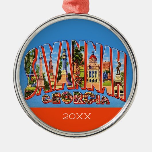 Savannah Georgia Retro Postcard Ornament (Voorkant)
