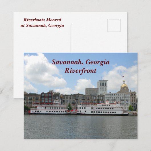 Savannah Georgia Riverfront Briefkaart (Voorkant / Achterkant)