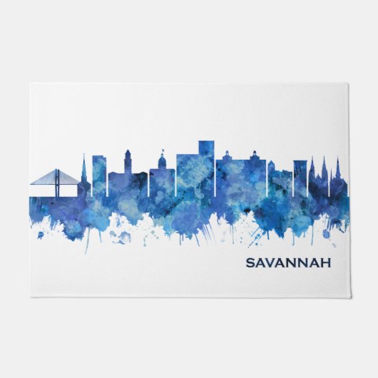 Savannah Georgia Skyline Blue Deurmat (Voorkant)