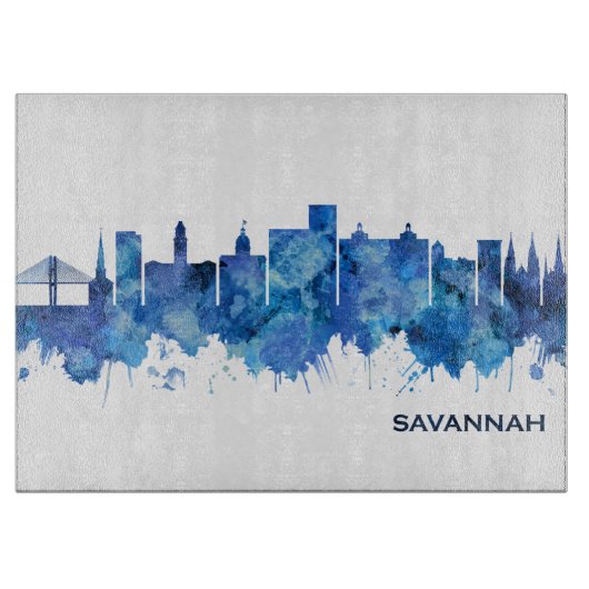 Savannah Georgia Skyline Blue Snijplank (Voorkant)