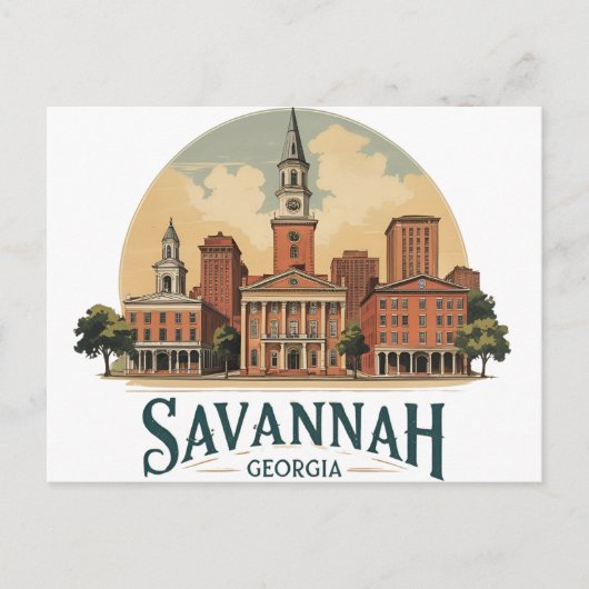 Savannah Georgia Skyline Briefkaart (Voorkant)