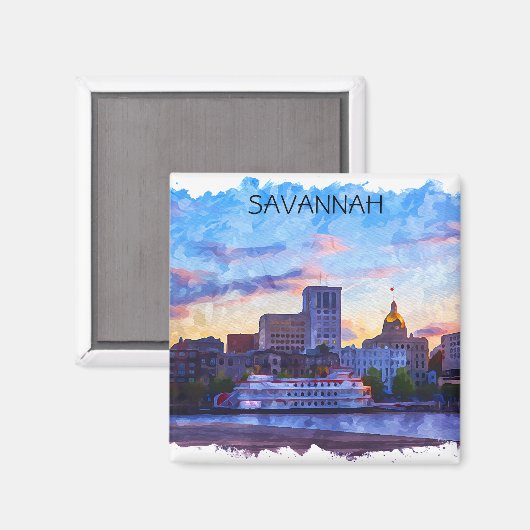Savannah Georgia Skyline Riverfront Magneet (Voorkant / Achterkant)